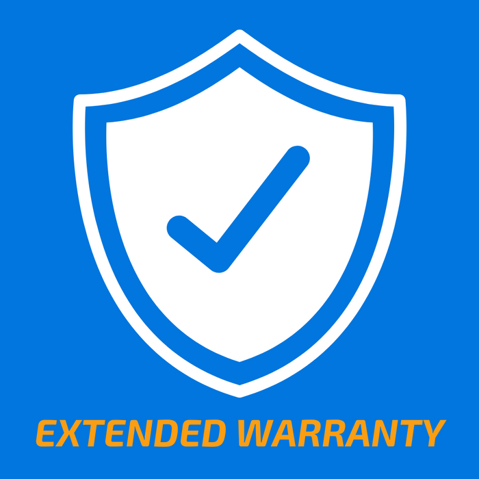 White shield with a checkmark symbol on a blue background representing protection, with orange text reading "EXTENDED WARRANTY" relating to the 2 Year Extended Warranty - Protect Your Investment.
