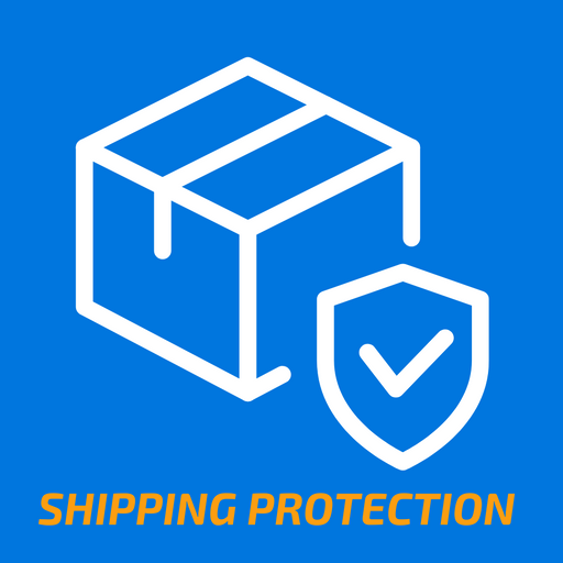 Blue icon showing a white package box with a shield and checkmark, representing Shipping Protection - No Questions Asked Replacement for radiators on cars, trucks, and vans.